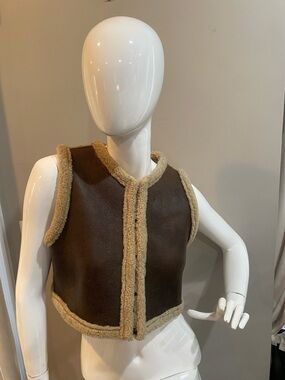 Ralph Lauren Purple Label Sleeveless Lamb Shearling Vest Brown Cream VGUC small